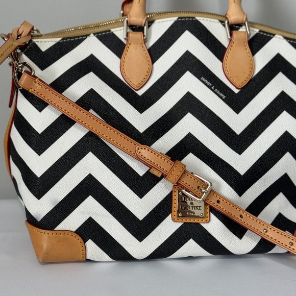 Dooney & Bourke Chevron Leather Satchel Bag | Black and White Geometric … - Picture 2 of 16